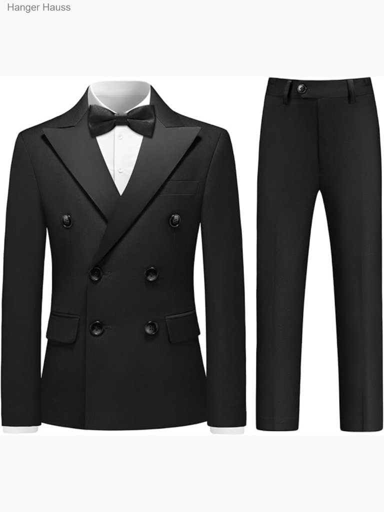 Boys Double Breasted Tuxedo Suit 3 Piece With Bow Tie Set